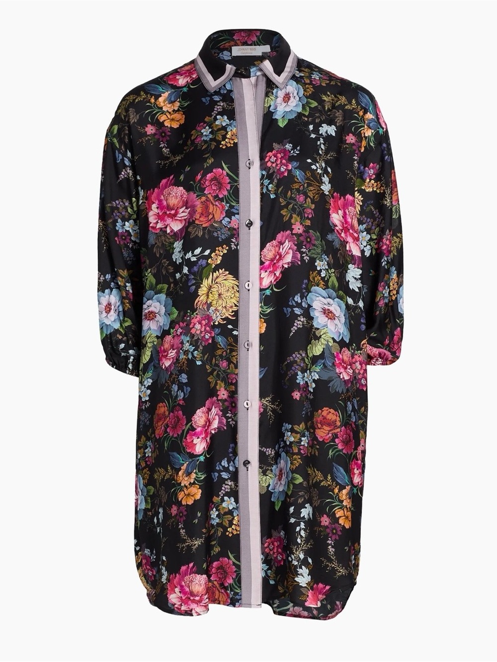 Johnny Was Floral Button-Up Dress/Cover Up- Black with Multicolor Flowers